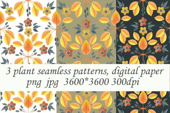 3 Plant Patterns Seamless, Digital Paper: Versatile Textures for Creative Projects