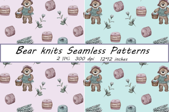 Bear in Knitted Dress Seamless Patterns
