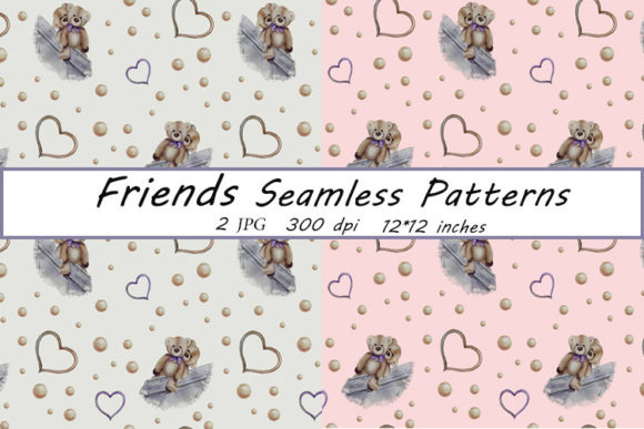 Cute Bears Friends Seamless Patterns JPG