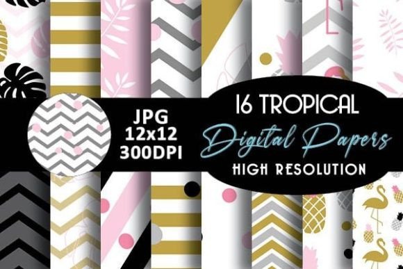 Gold Tropical Digital Papers Patterns