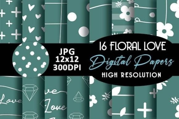 Green Love Floral Patterns Digital Paper: Beautiful, Versatile Backgrounds for Meaningful Creative Projects
