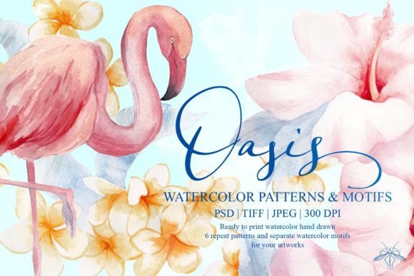Oasis Watercolor Flamingo Patterns