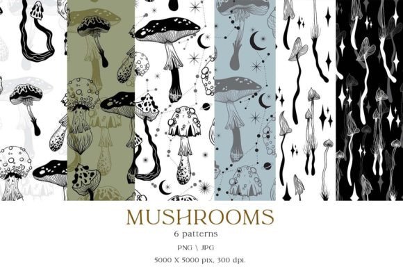 Patterns with MYSTICAL MUSHROOMS.: Seamless Textures for Enchanted Design