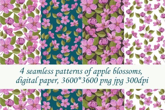 Seamless Patterns of Pink Apple Blossoms