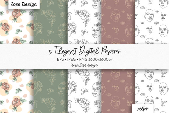 Single Line Face Roses Patterns: Minimalist Digital Papers for Creative Professionals and DIY Enthusiasts