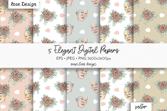 Single Line Faces Rose Flower Patterns