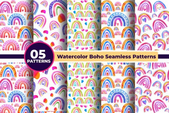 Watercolor Boho Seamless Patterns Set 02: Creative Versatility Meets Effortless Design