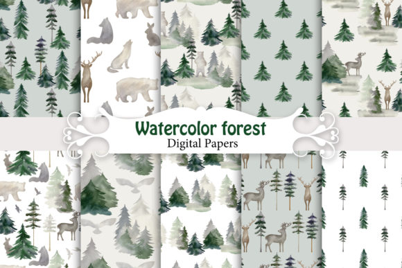Watercolor Forest Seamless Patterns