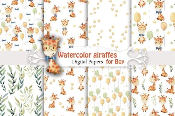 Watercolor Giraffe Patterns for Boys